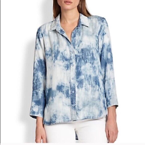 Anthropologie Cloth & Stone Acid Wash Chambray Button-Front Top - Picture 1 of 7
